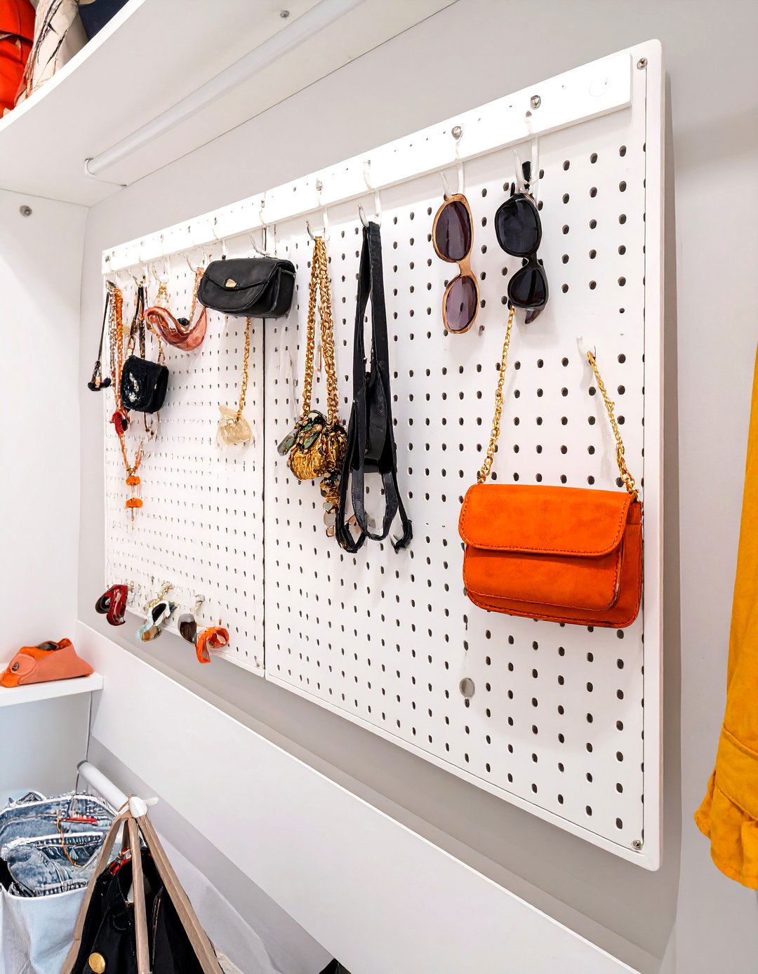 Pegboard Wall Organizer for Accessories - 30 small walk in closet design ideas