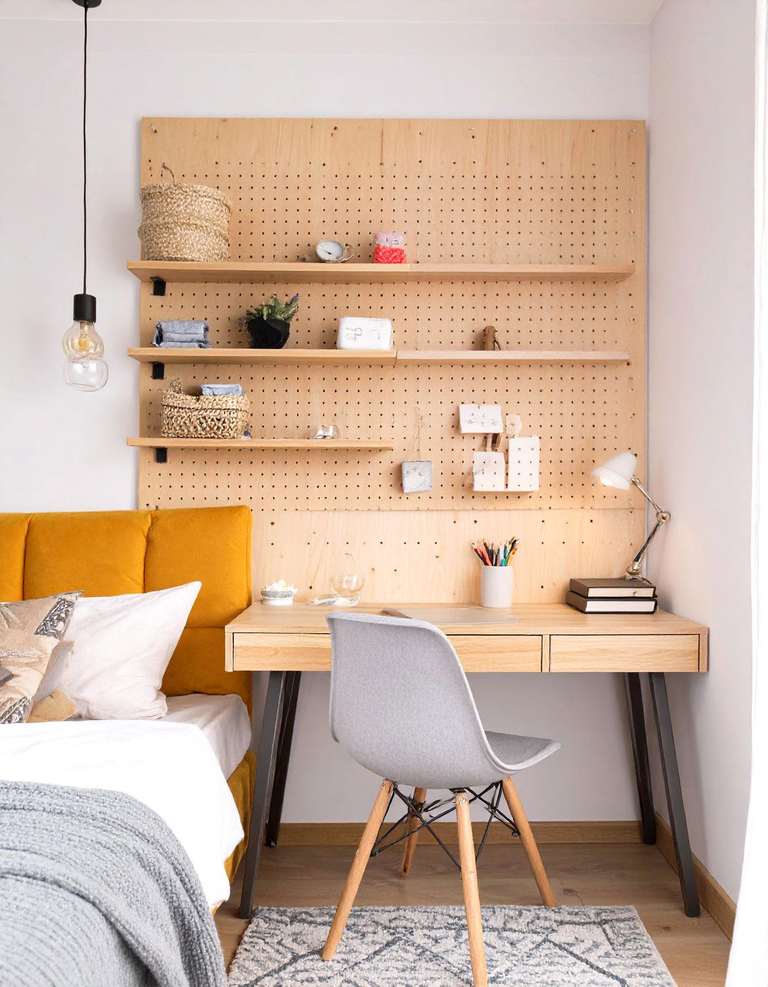 Pegboard Wall Organizer in Small Bedrooms - 30 small bedroom interior design ideas
