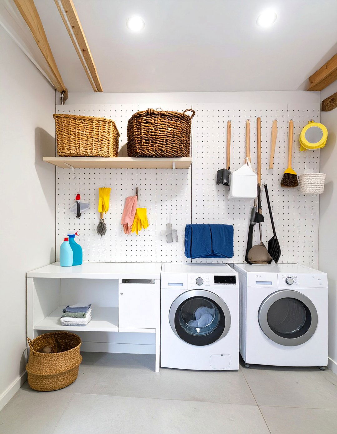 Pegboard Wall for Versatile Organization - 30 unfinished basement laundry room ideas
