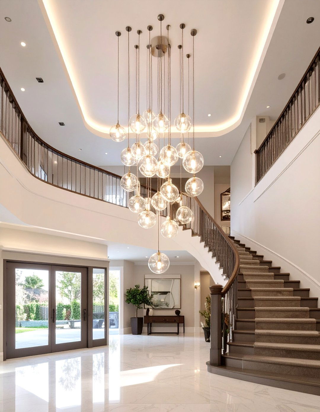 Pendant Cluster in a Double Height Entryway - 30 best lighting for interior design ideas