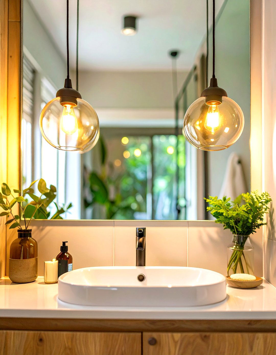 Pendant Lighting for Focused Ambiance - 30 scandinavian bathroom design ideas