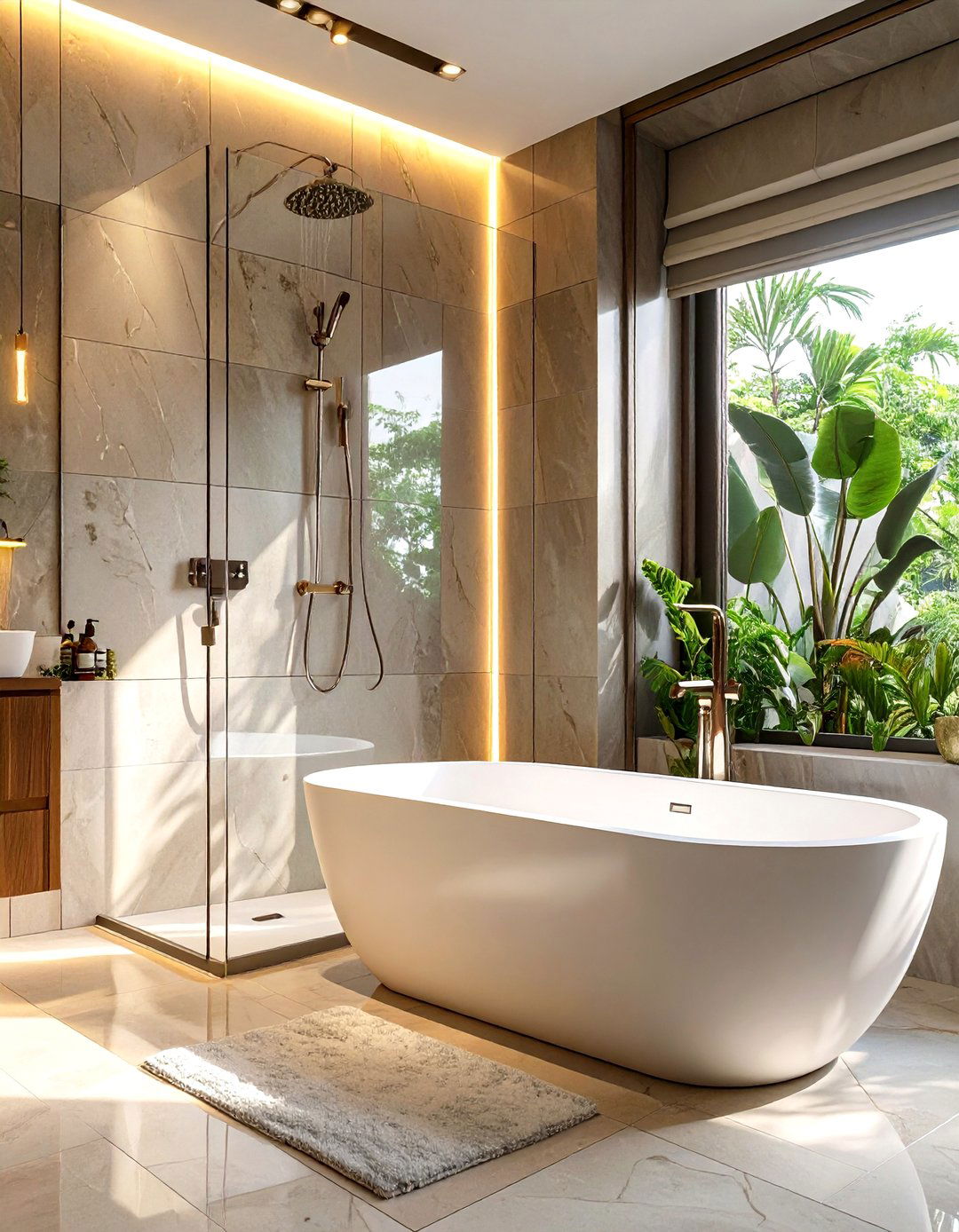 Peninsula Style Tub with a Shower at One End - 30 shower and tub ideas