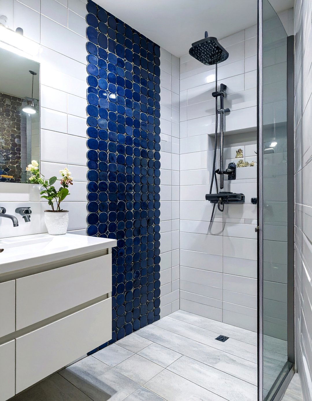 Penny Round Accent Stripe - 30 bathroom tile ideas for small bathrooms
