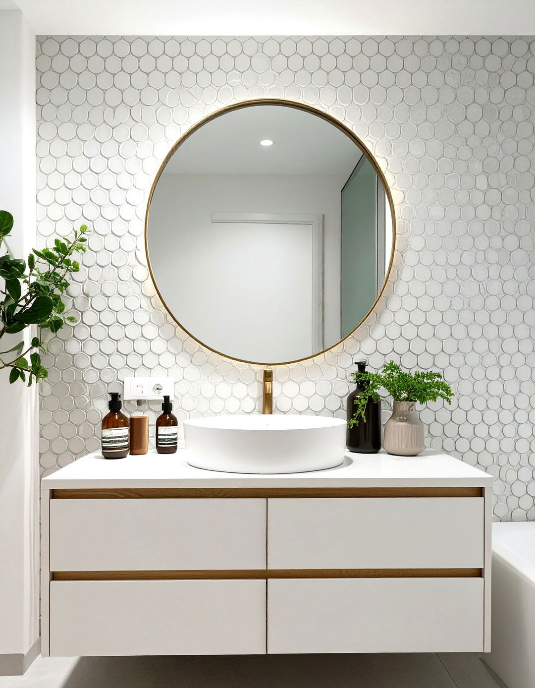 Penny Round Mosaic Accent Wall - 30 tile ideas for bathroom