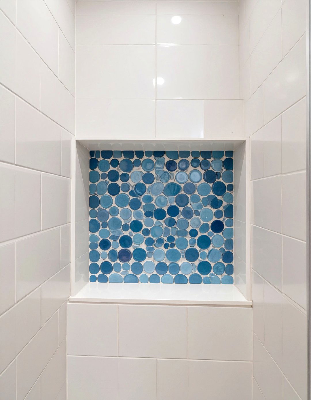 Penny Round Tiled Bathroom Niche - 30 tiled bathroom ideas