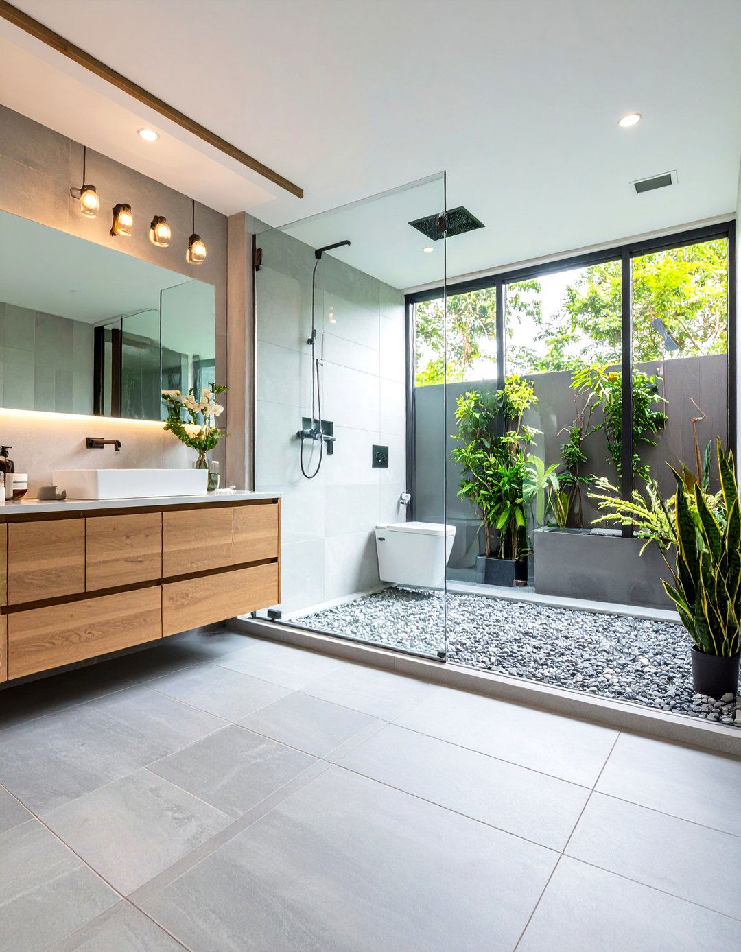 Penny Tile Floor Extending into the Shower - 30 penny tile bathroom floor ideas