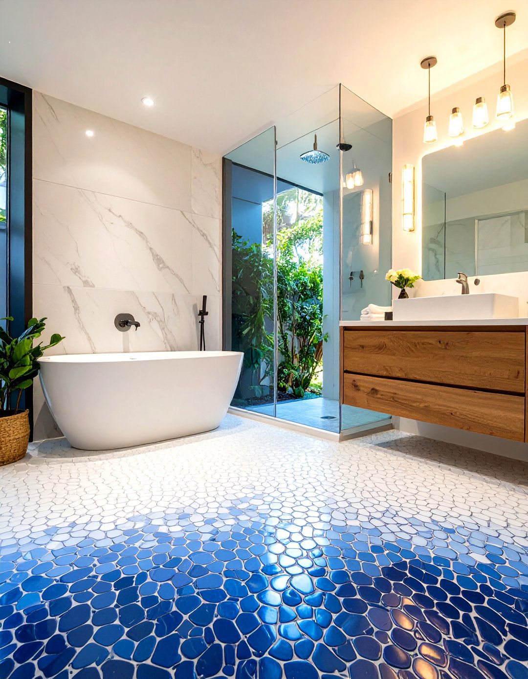 Penny Tile Gradient or Ombre Effect - 30 penny tile bathroom floor ideas
