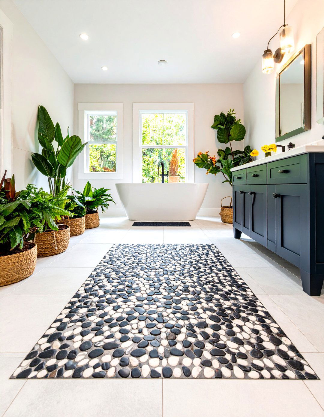 Penny Tile Rug or Inlay - 30 penny tile bathroom floor ideas