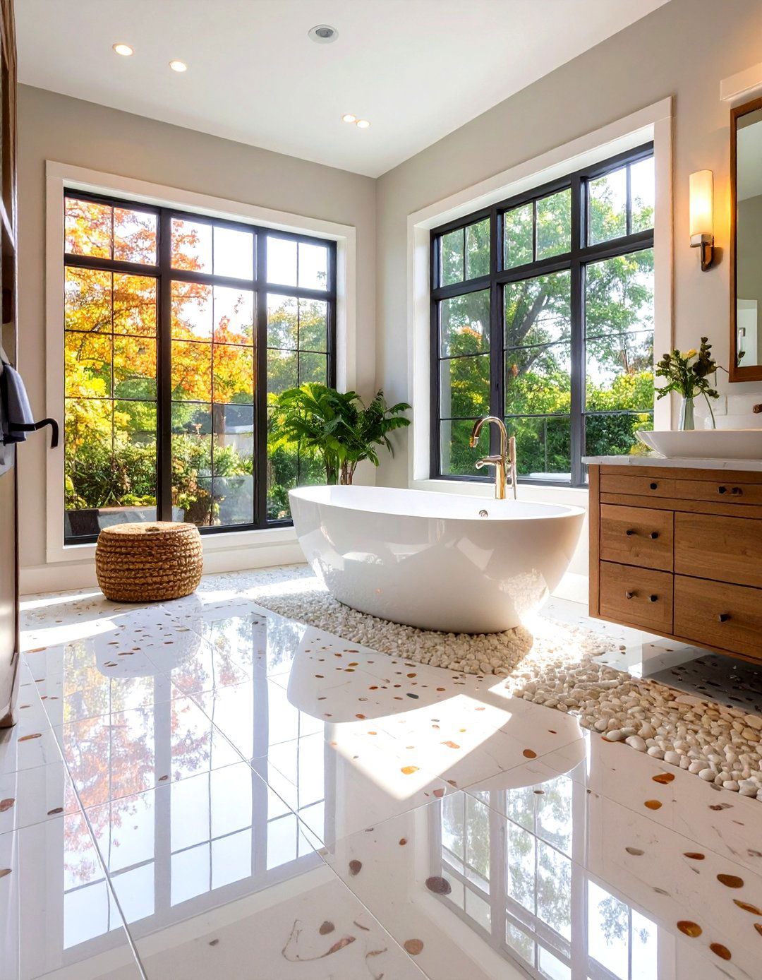 Penny Tiles with a Glossy Finish - 30 penny tile bathroom floor ideas