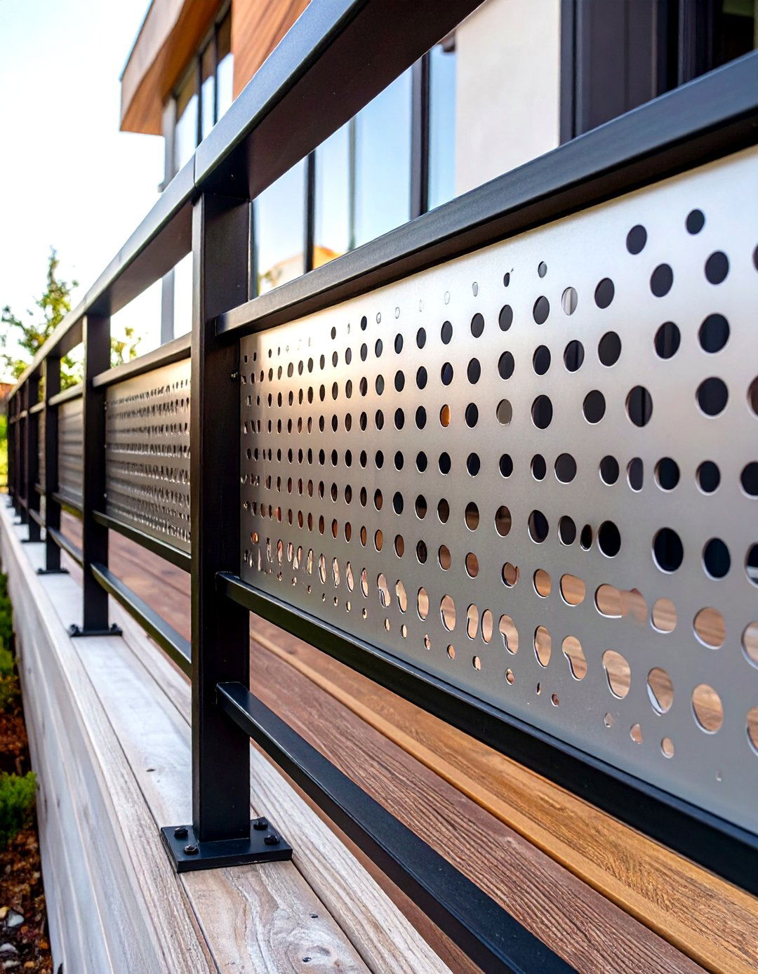Perforated Metal Panel Deck Railing - 30 simple deck railing designs