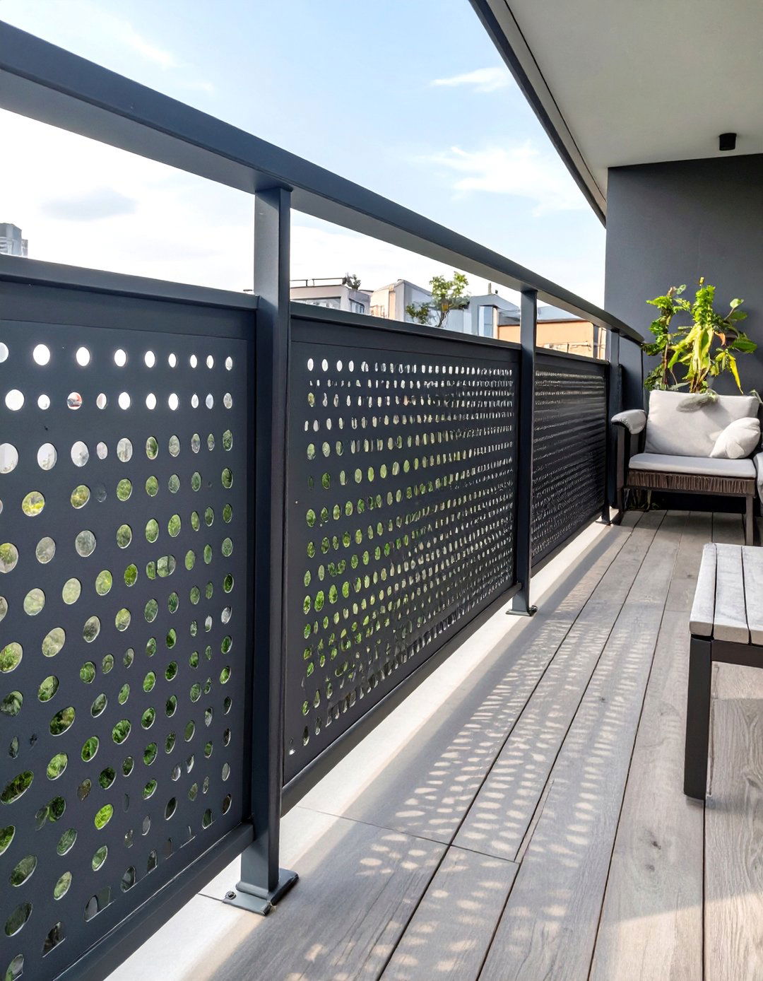 Perforated Metal Panel Railing - 30 modern horizontal deck railing ideas