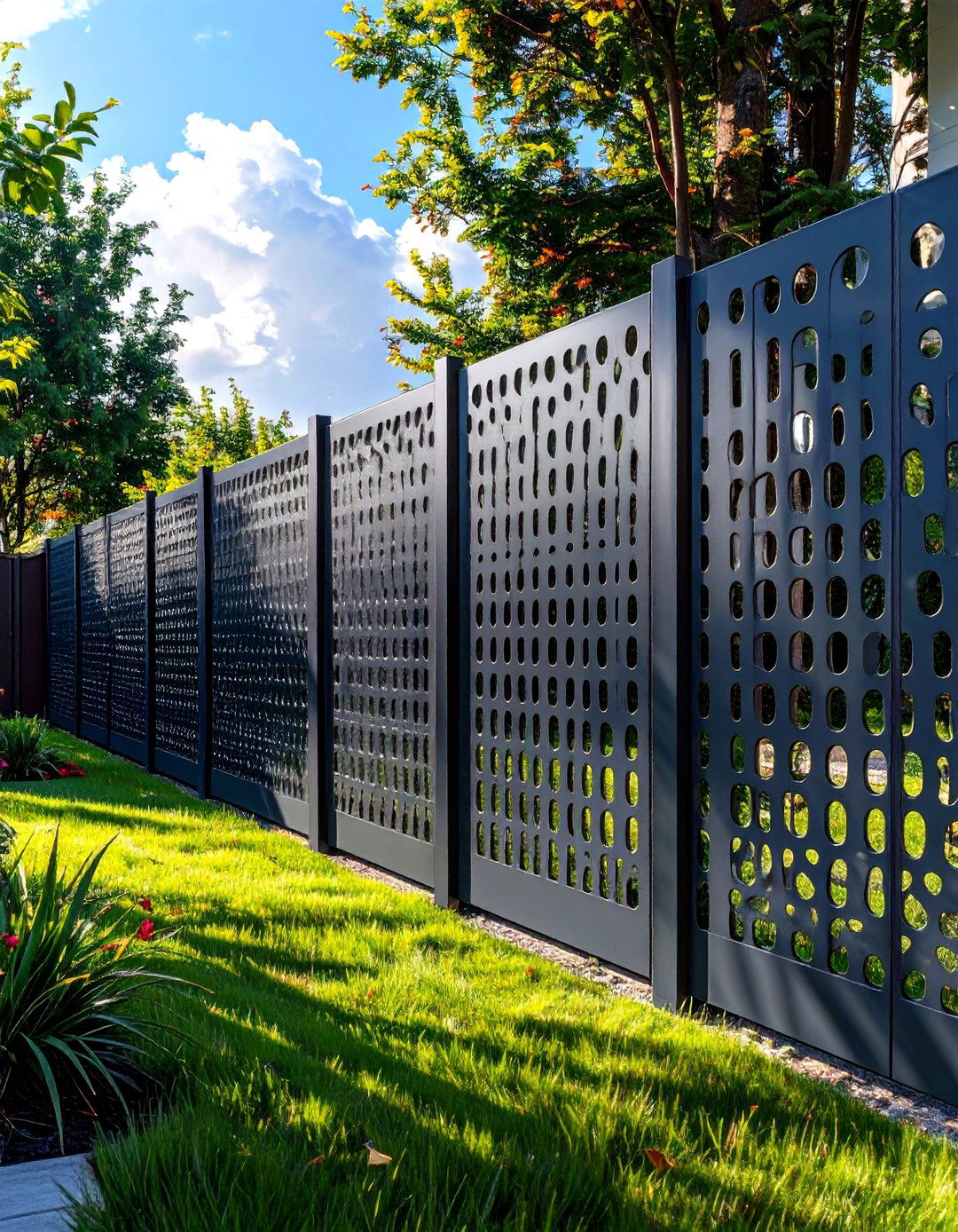 Perforated Metal Screen Fence - 30 modern front yard fence ideas