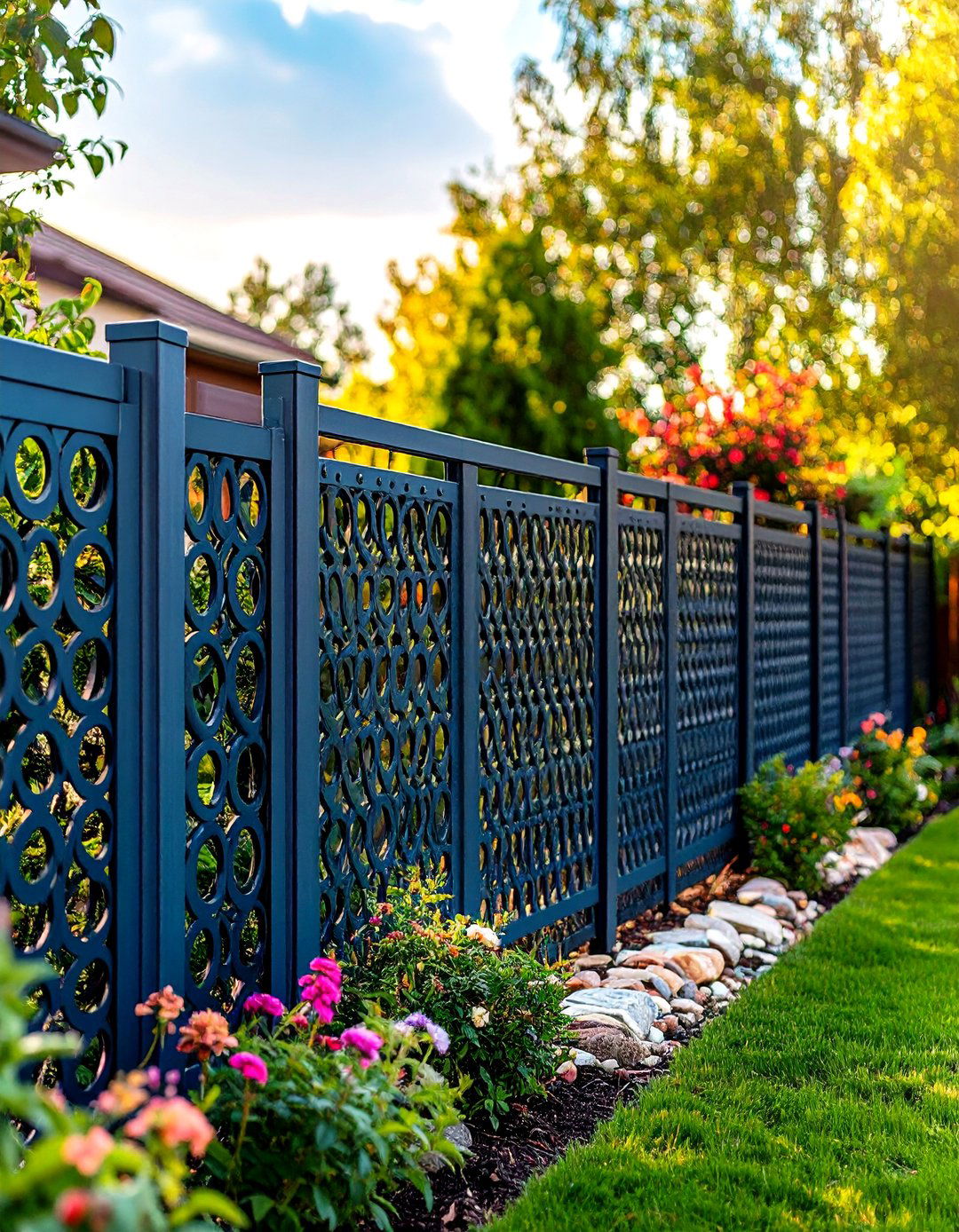 Perforated Metal Screen Fence - 30 front yard fence ideas