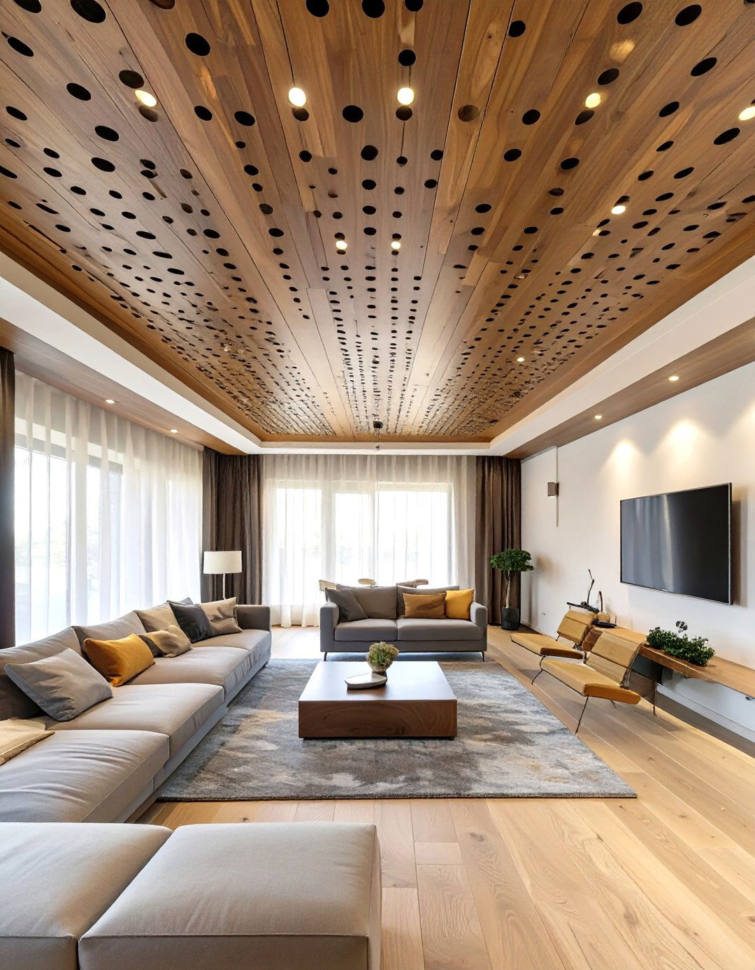 Perforated Panel Acoustic Ceiling - 30 ceiling ideas for living room