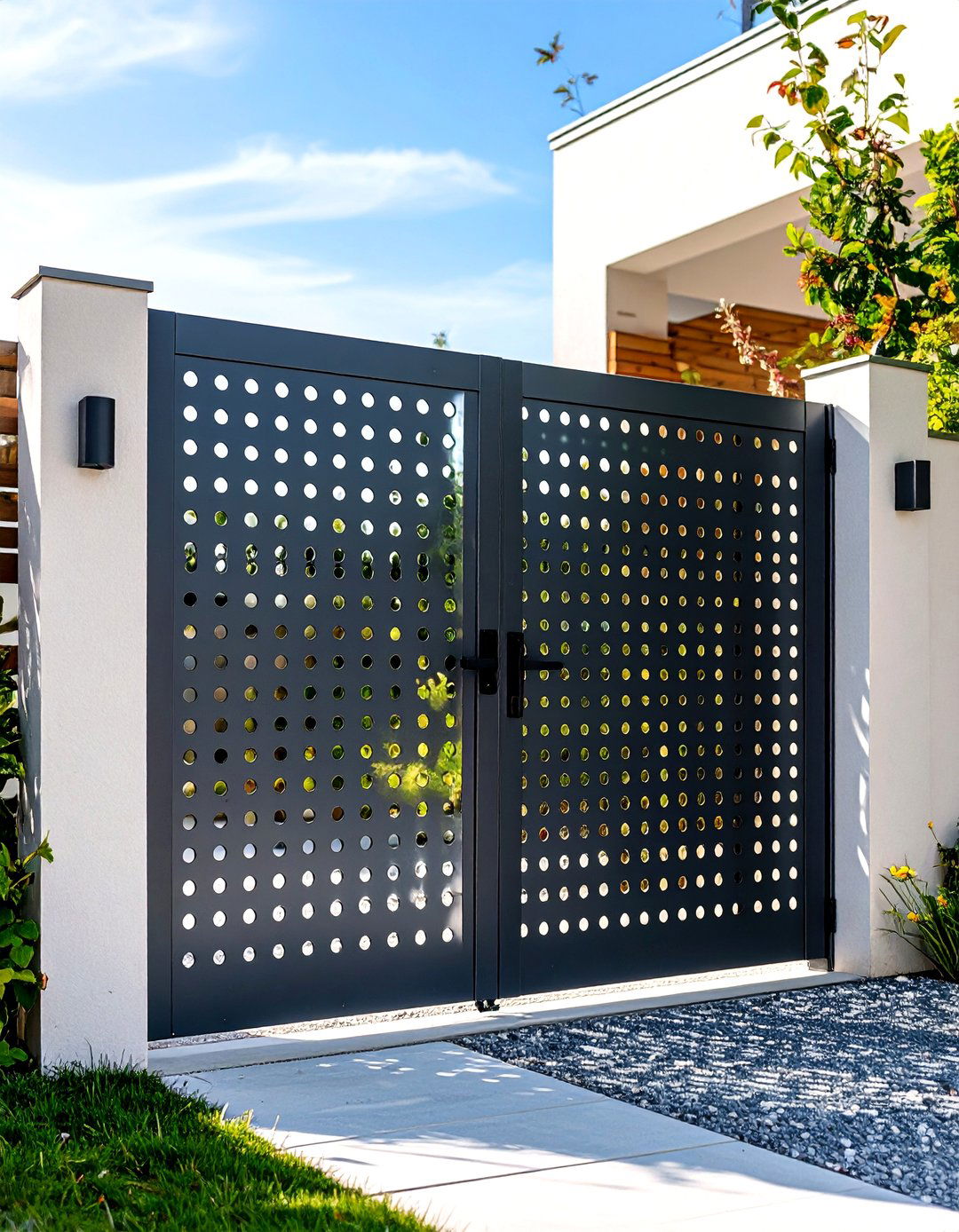 Perforated Steel Pattern Gate - 30 backyard gate ideas