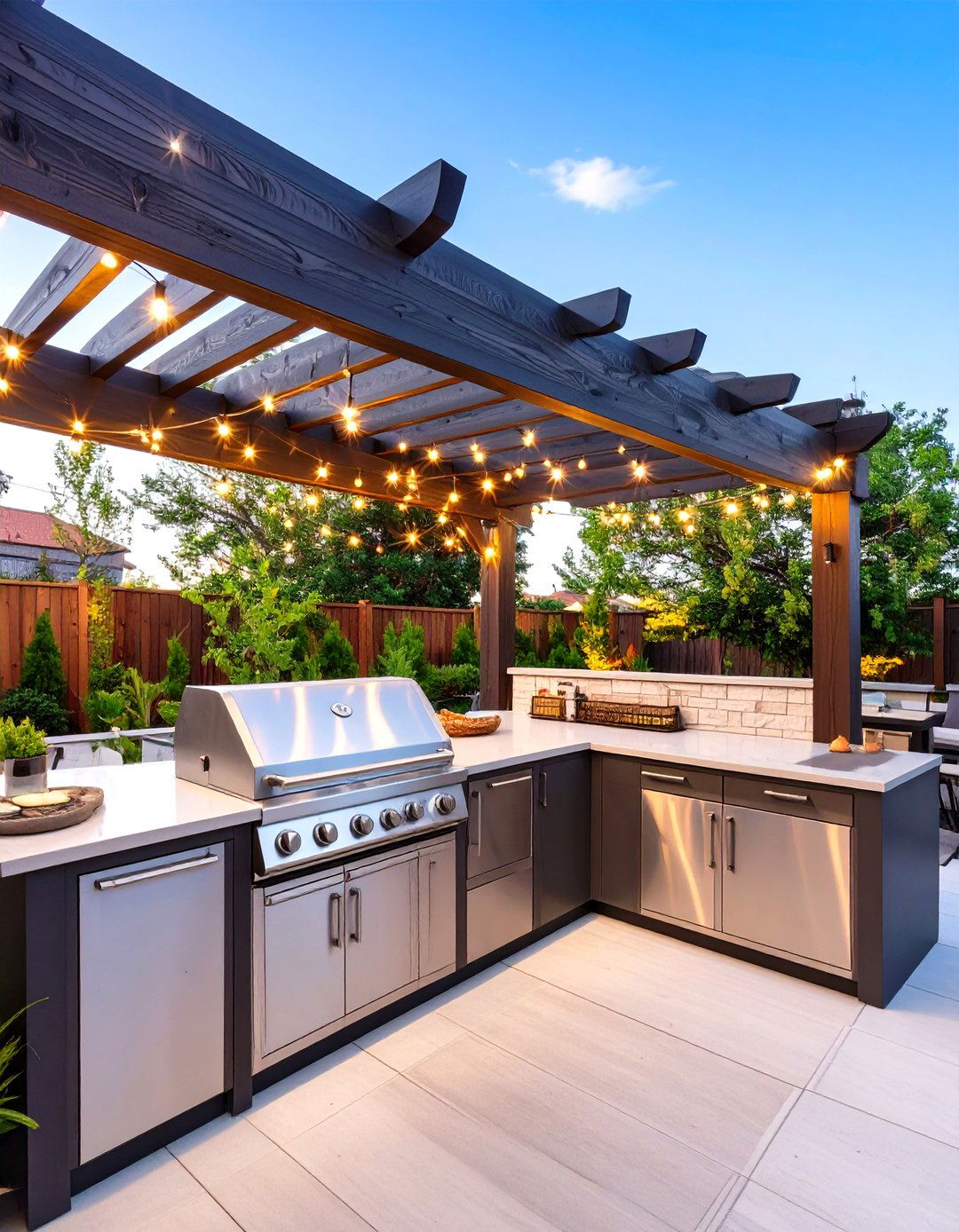 Pergola Covered BBQ Station for Shade and Style - 30 outdoor bbq ideas