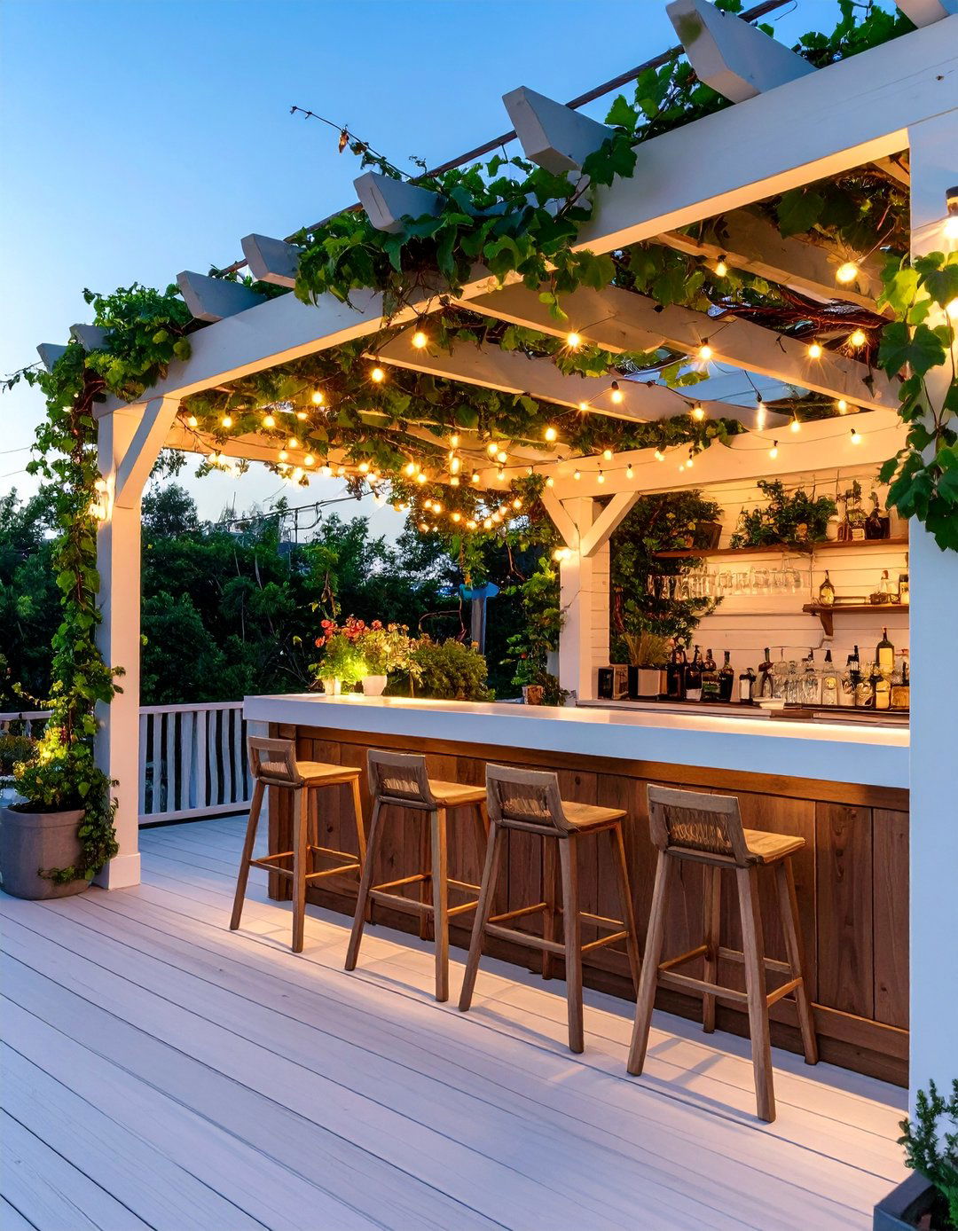 Pergola Covered Deck Bar - 30 deck bar ideas