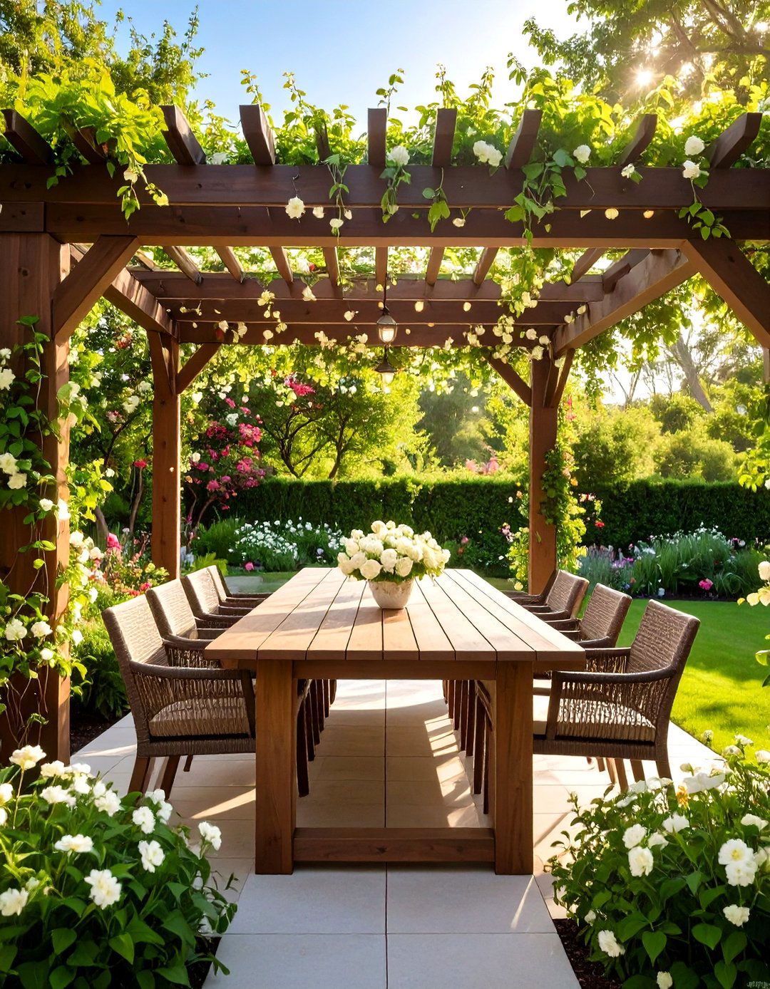 Pergola Covered Dining Space - 30 outdoor sitting area ideas