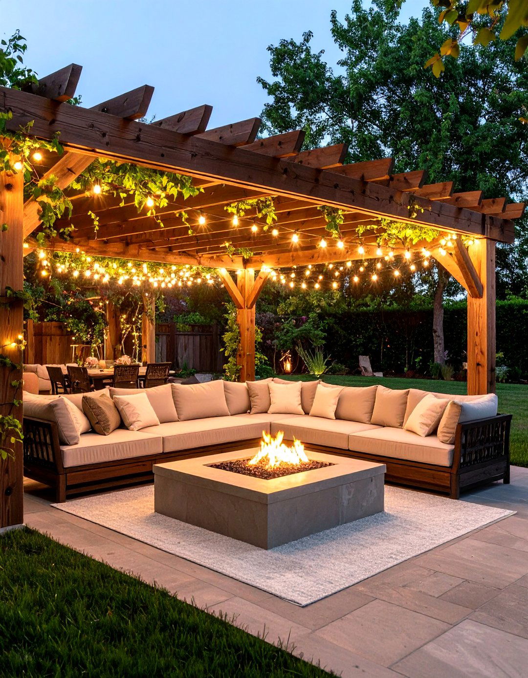 Pergola Covered Fire Pit Lounge - 30 fire pit backyard ideas
