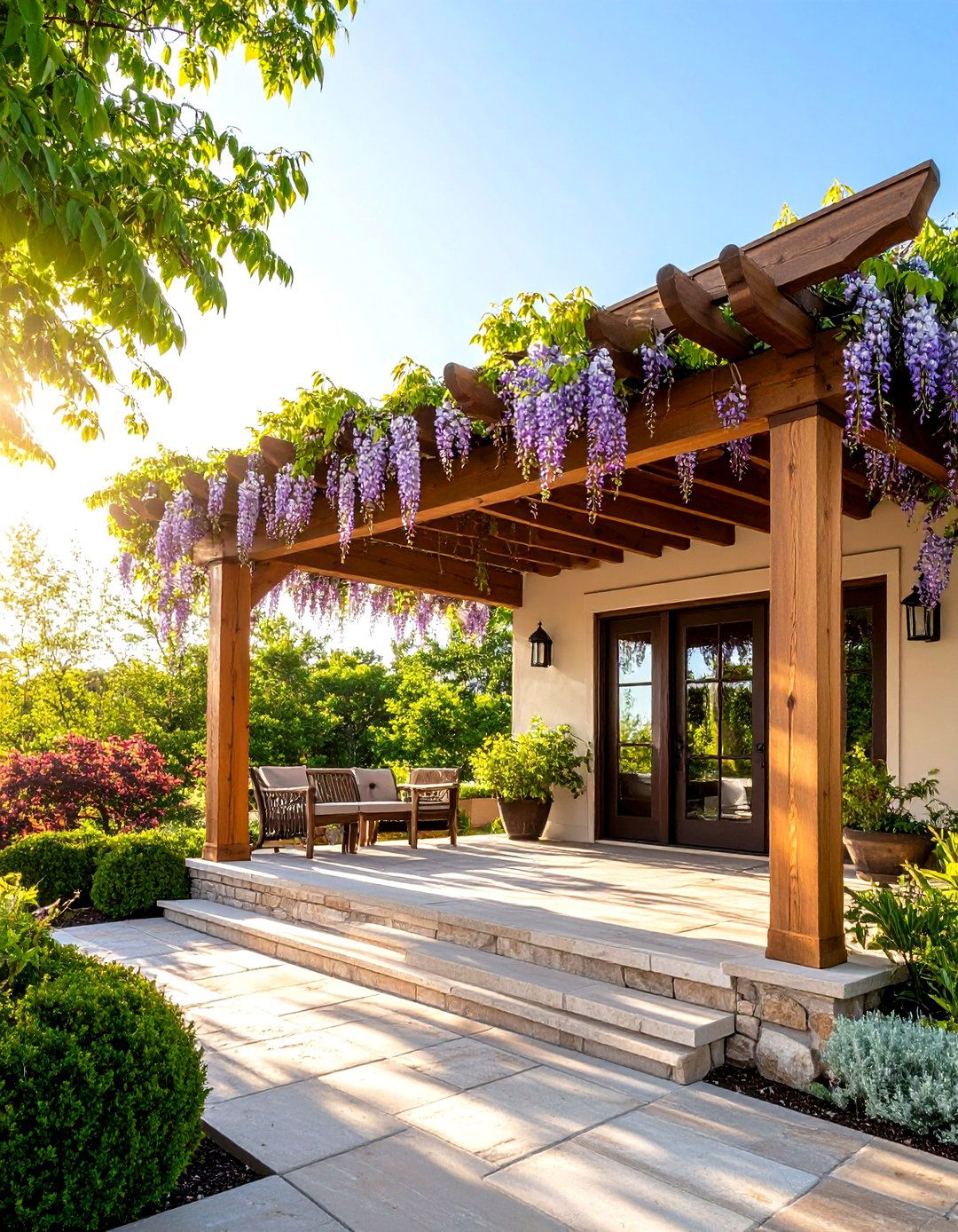 Pergola Style Roof with Climbing Vines - 30 front porch roof ideas