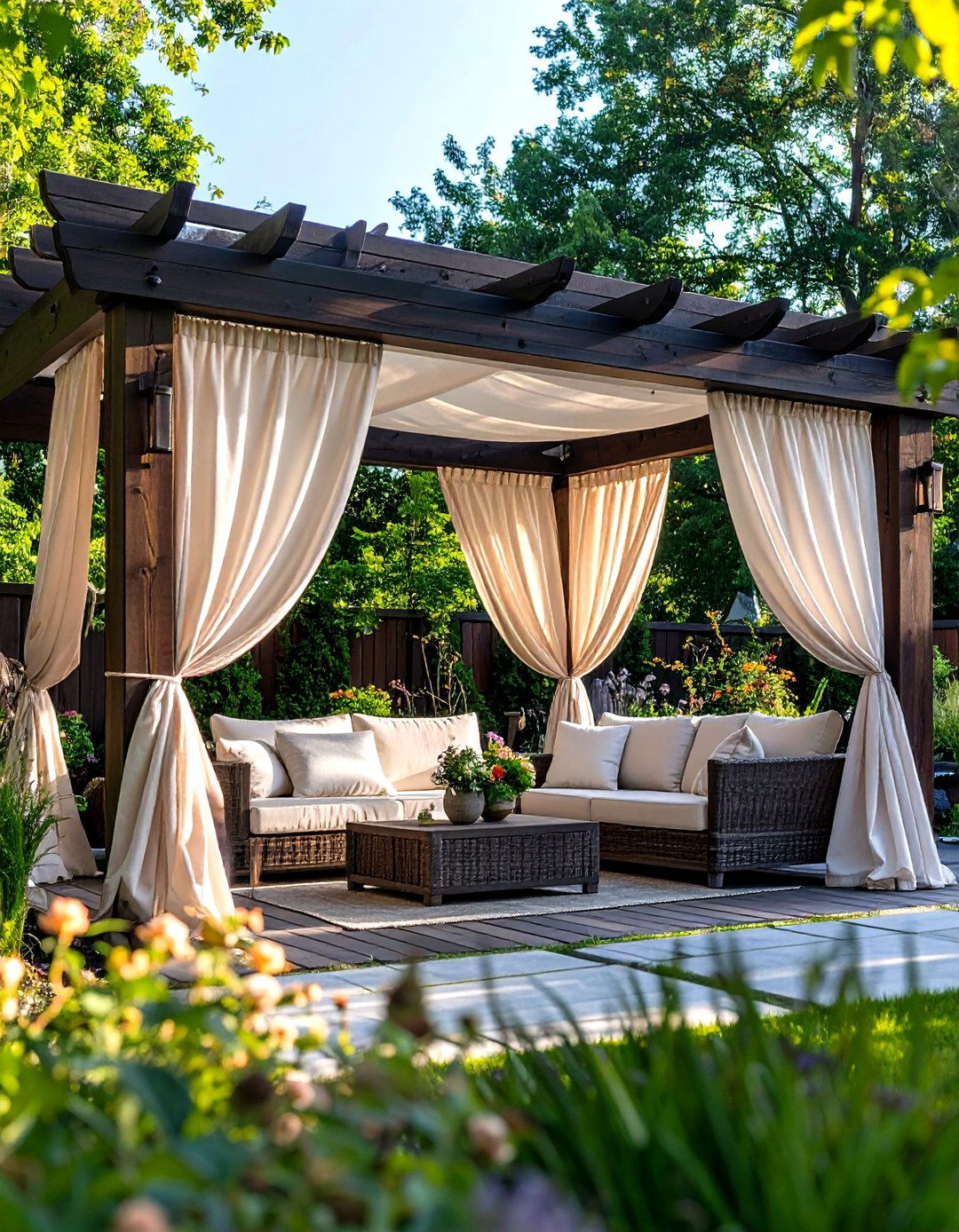 Pergola with Curtains or Shades - 30 privacy ideas for backyard
