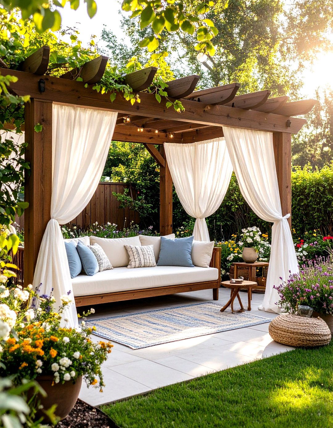 Pergola with Curtains - 30 pergola backyard patio ideas