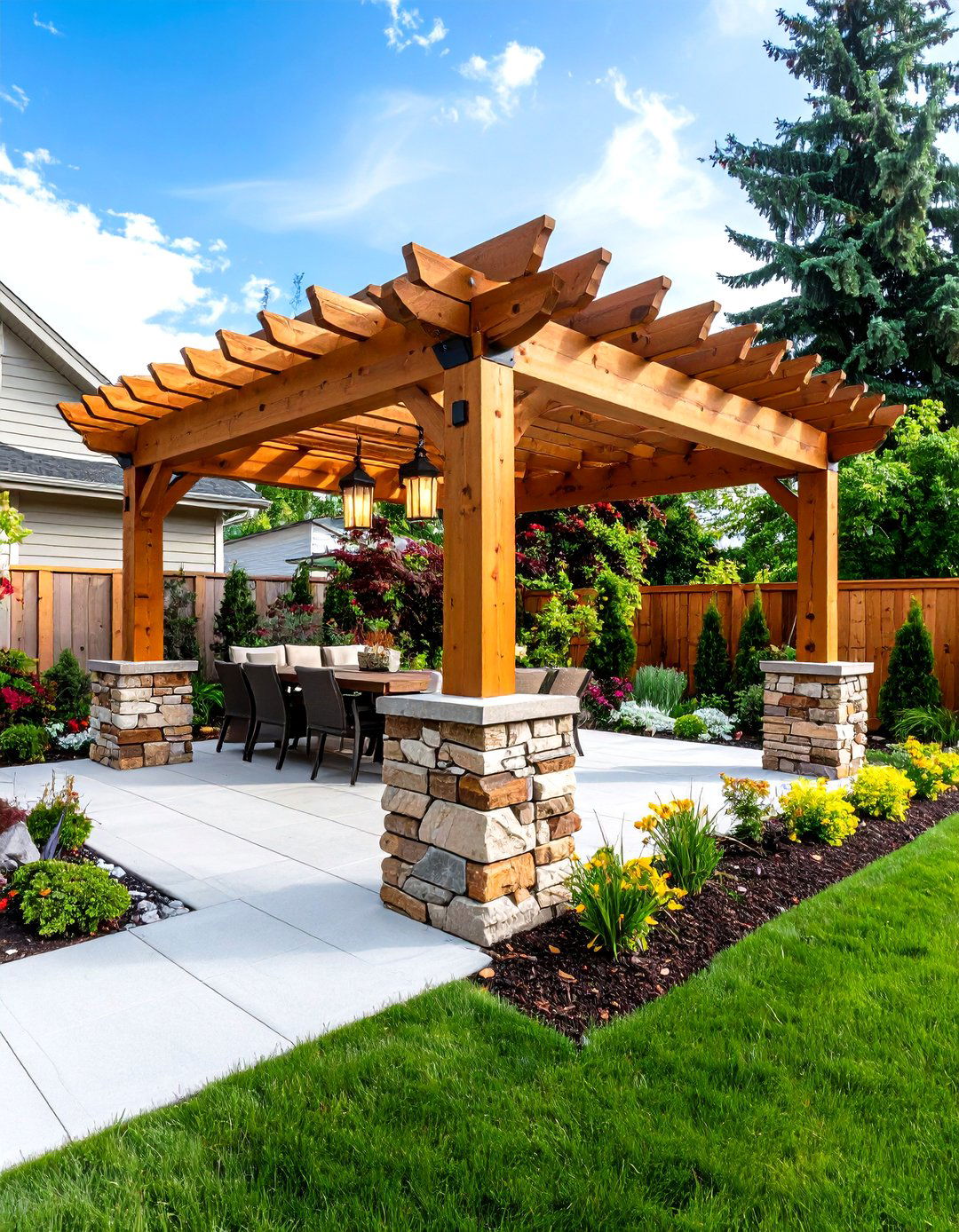 Pergola with Decorative Post Bases - 30 pergola backyard patio ideas