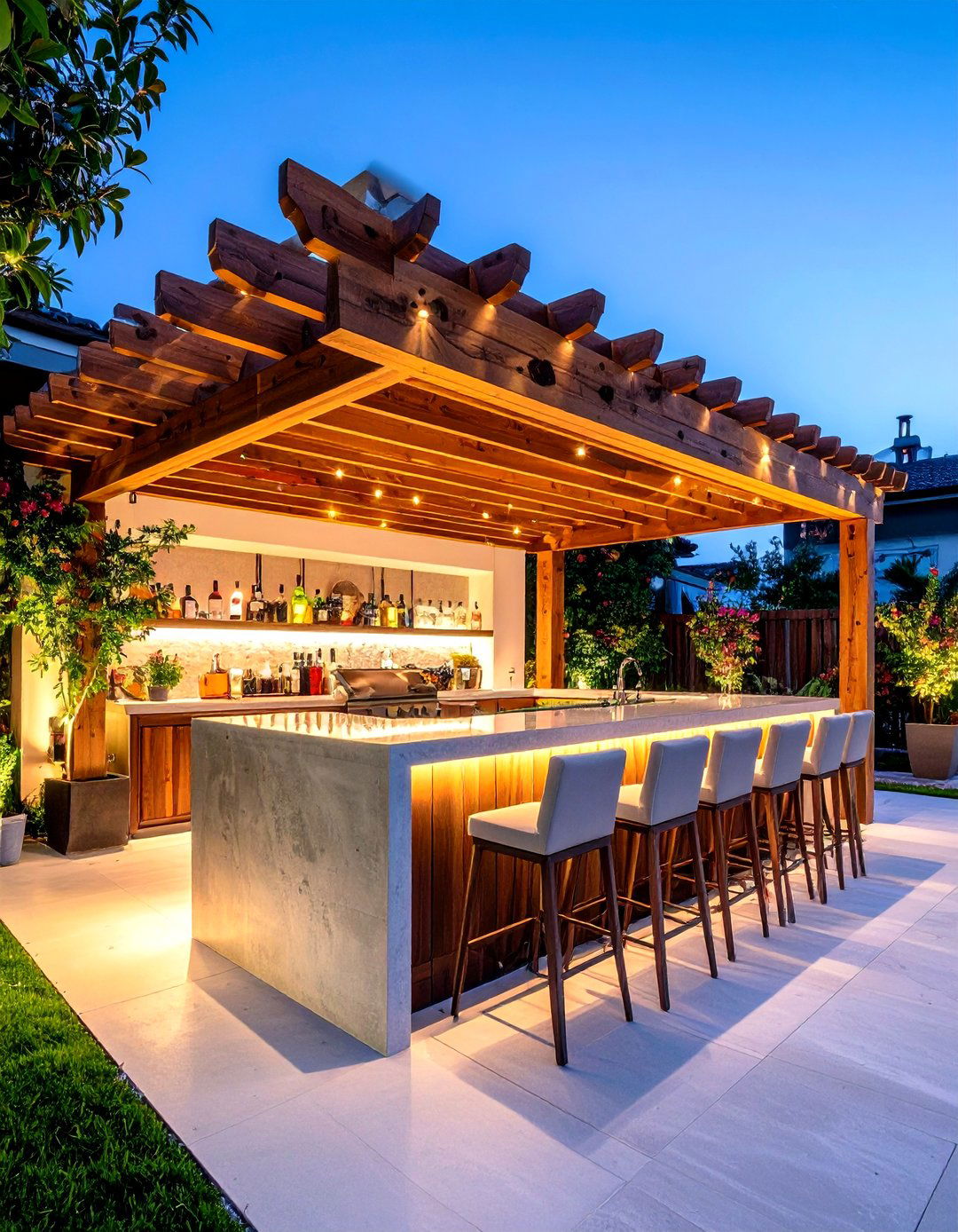 Pergola with Integrated Bar Counter - 30 outdoor pergola ideas