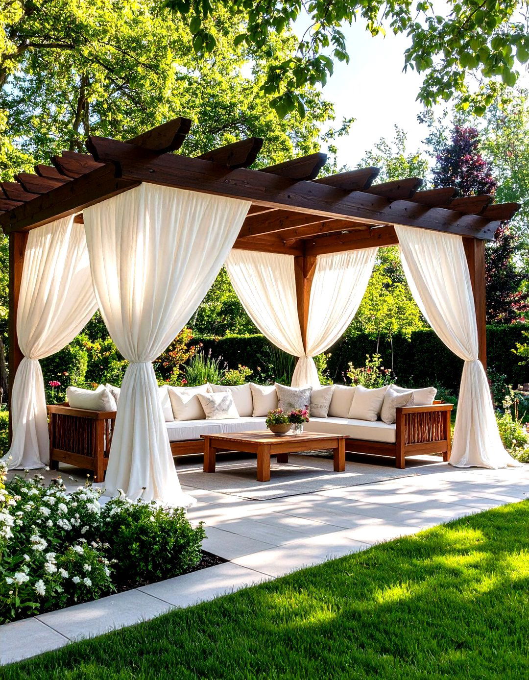 Pergola with Outdoor Curtains Patio Enclosure - 30 patio enclosure ideas