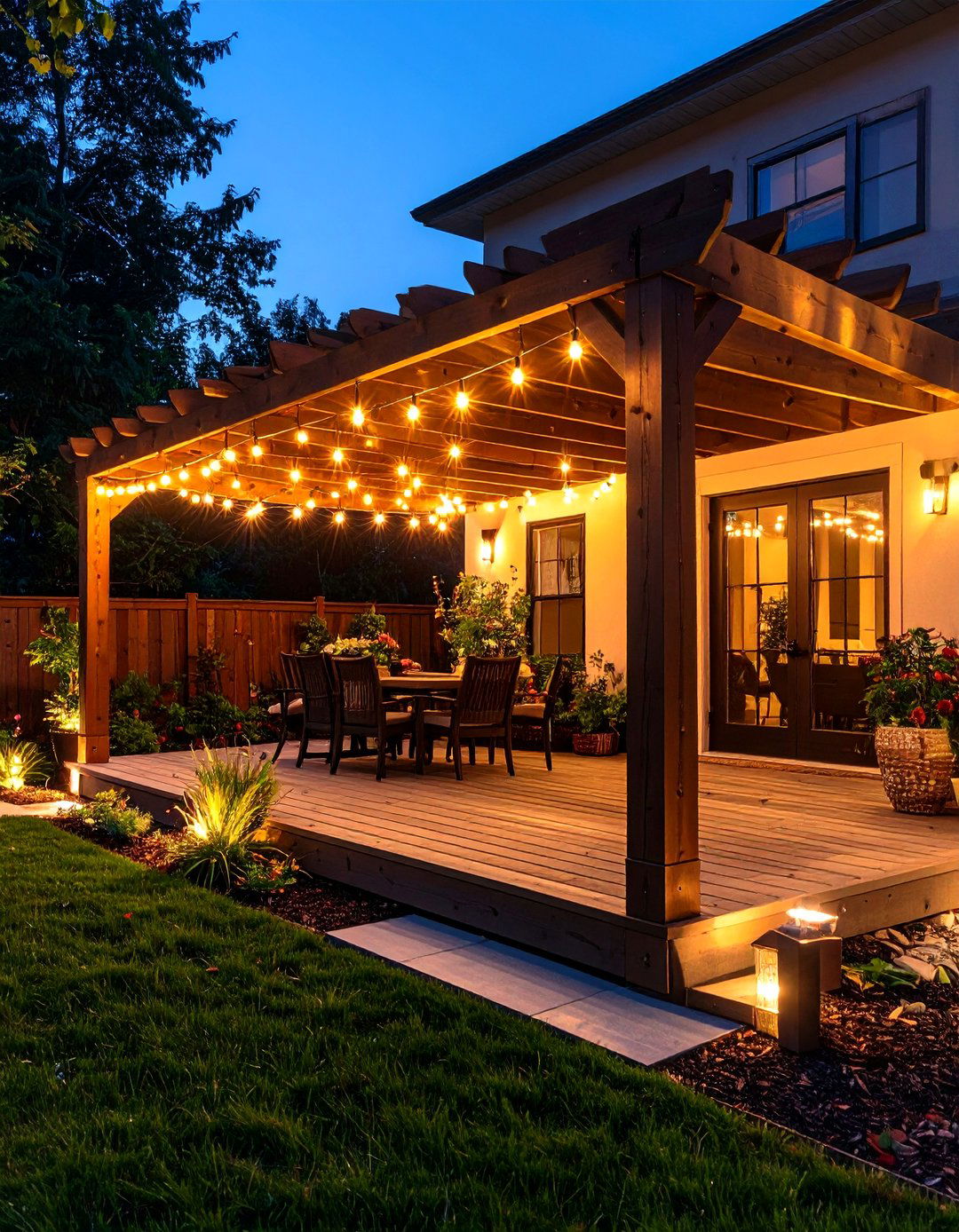 Pergola with String Lights - 30 pergola backyard patio ideas