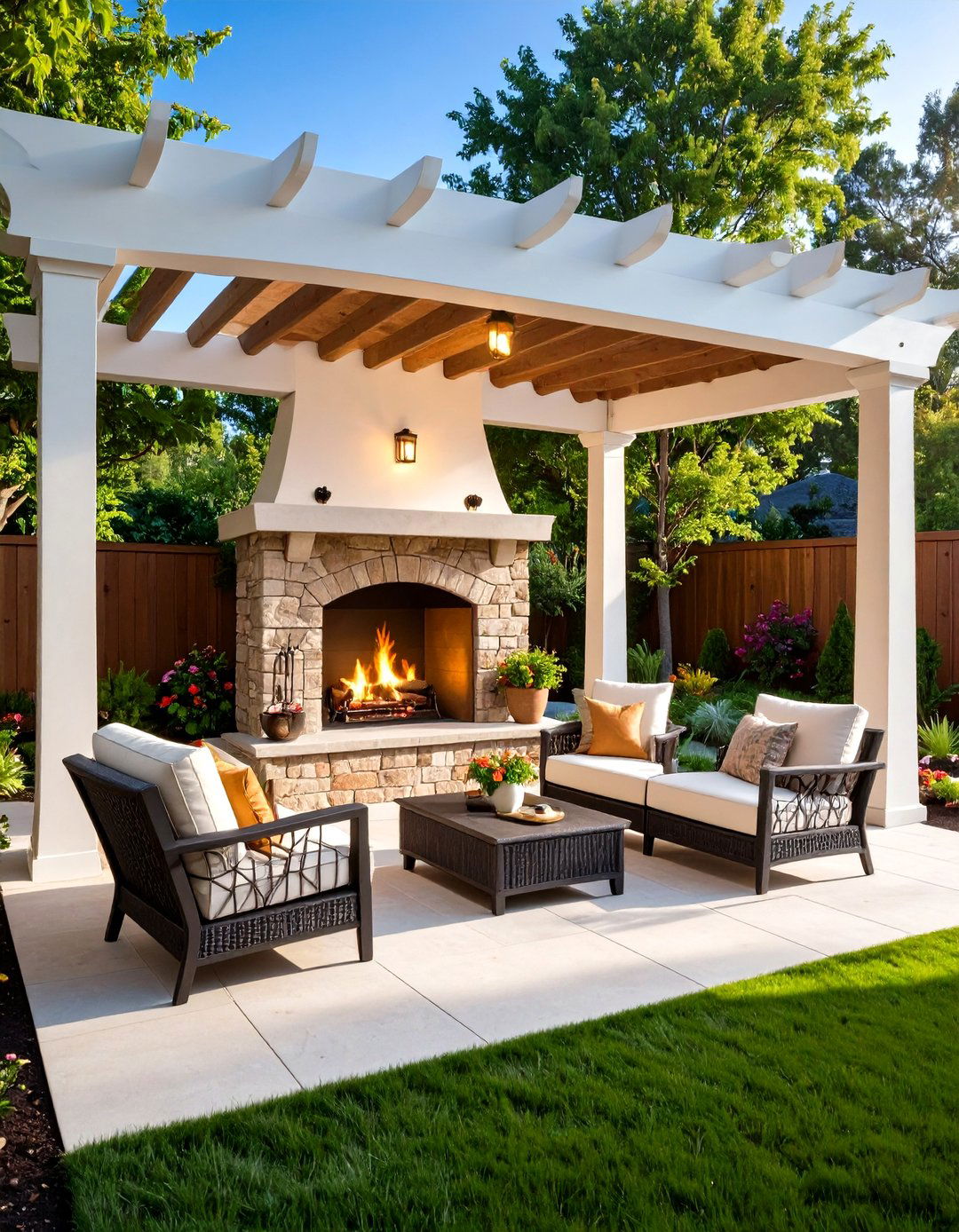Pergola with a Built in Fireplace - 30 pergola backyard patio ideas