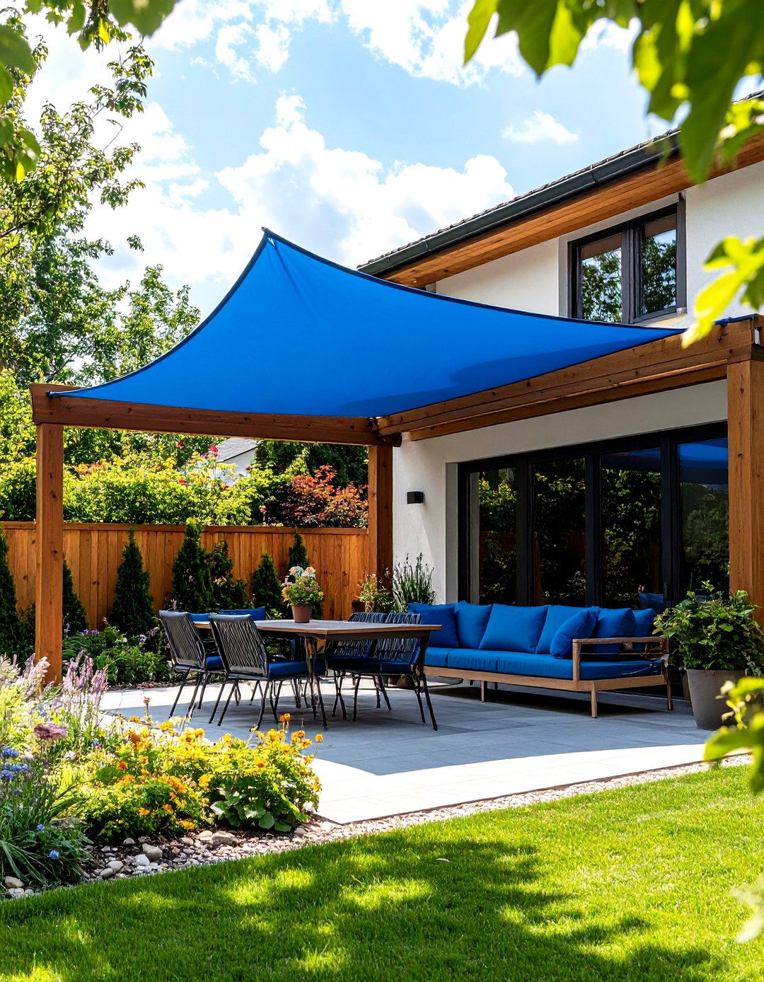 Pergola with a Fabric Sail Shade - 30 pergola backyard patio ideas