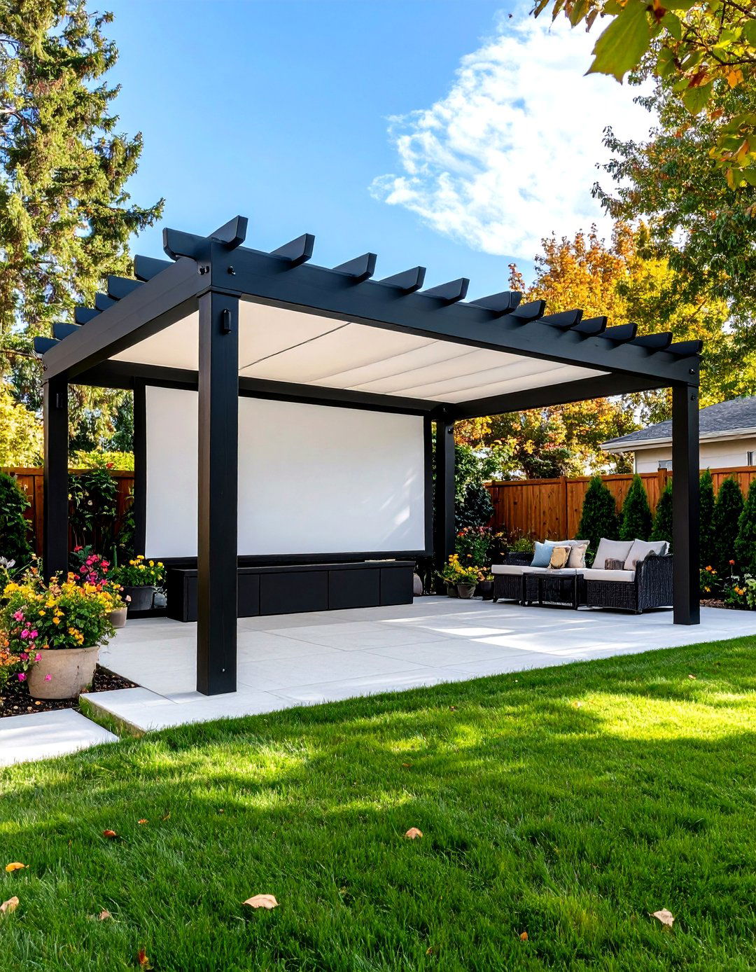 Pergola with an Outdoor Movie Screen - 30 outdoor pergola ideas