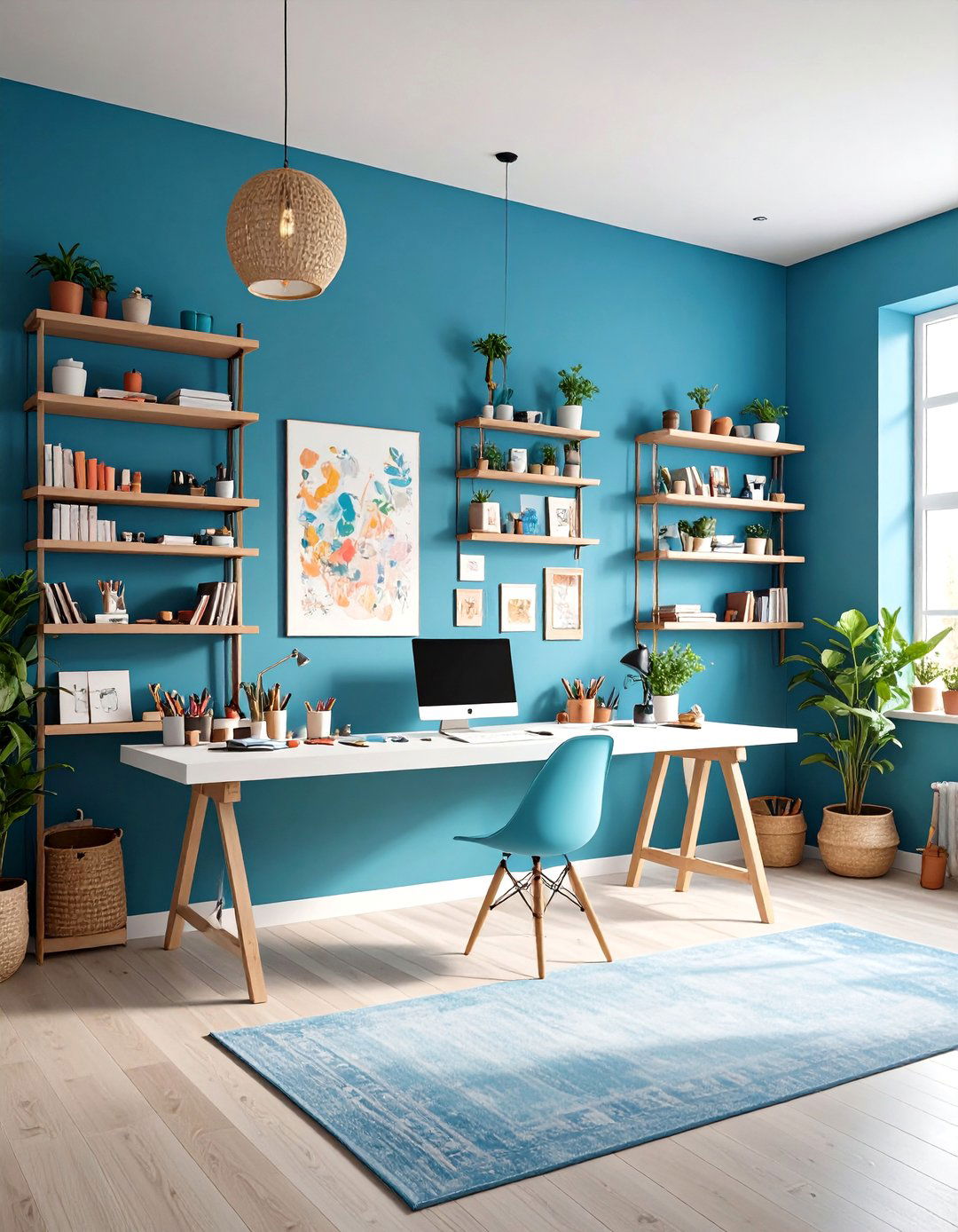 Periwinkle Blue Accent Wall in a Creative Studio - 30 accent wall color ideas