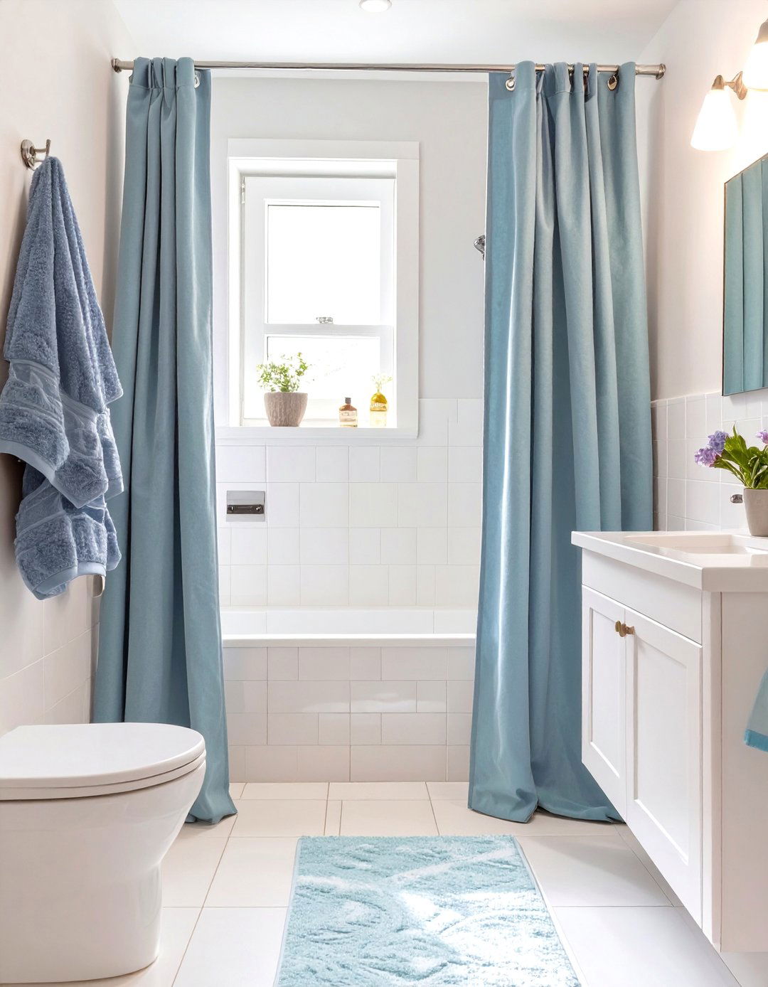 Periwinkle and White Color Scheme - 30 teen girl bathroom ideas