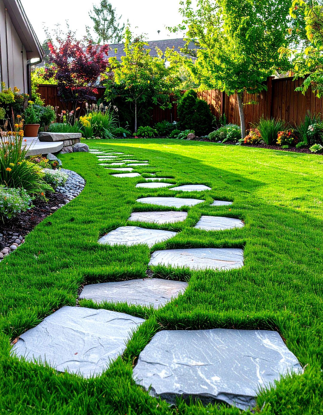 Permeable Rock Patio with Grass Joints - 30 rock patio ideas