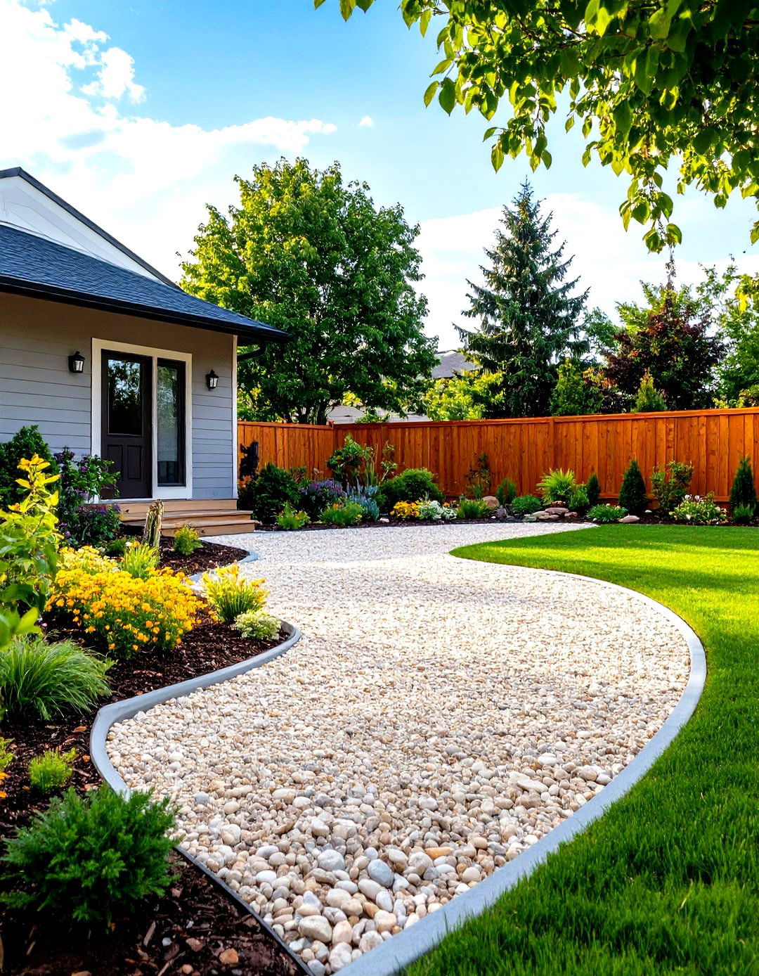 Pet Friendly Yard with Rounded Pea Gravel - 30 gravel landscaping ideas