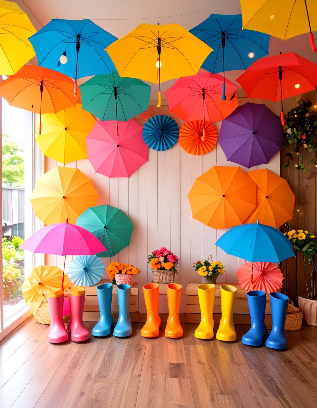 Photo Booth with Rainboot Props - 30 sprinkle baby shower ideas