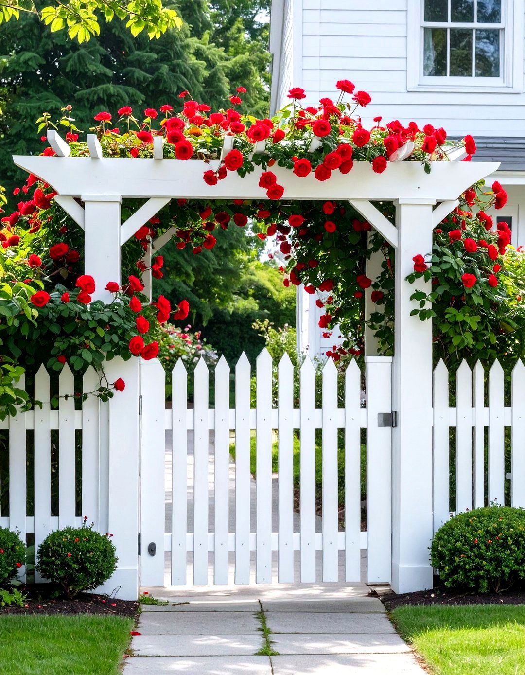 Picket Fence with a Garden Arbor - 30 small front yard fence ideas