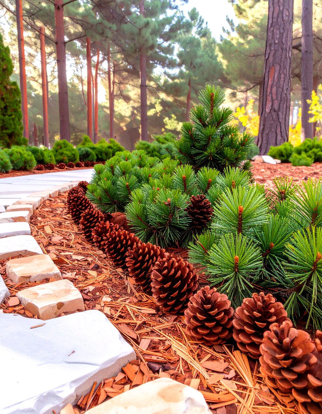 Pinecone Mulch Border - 30 cheap creative garden edging ideas