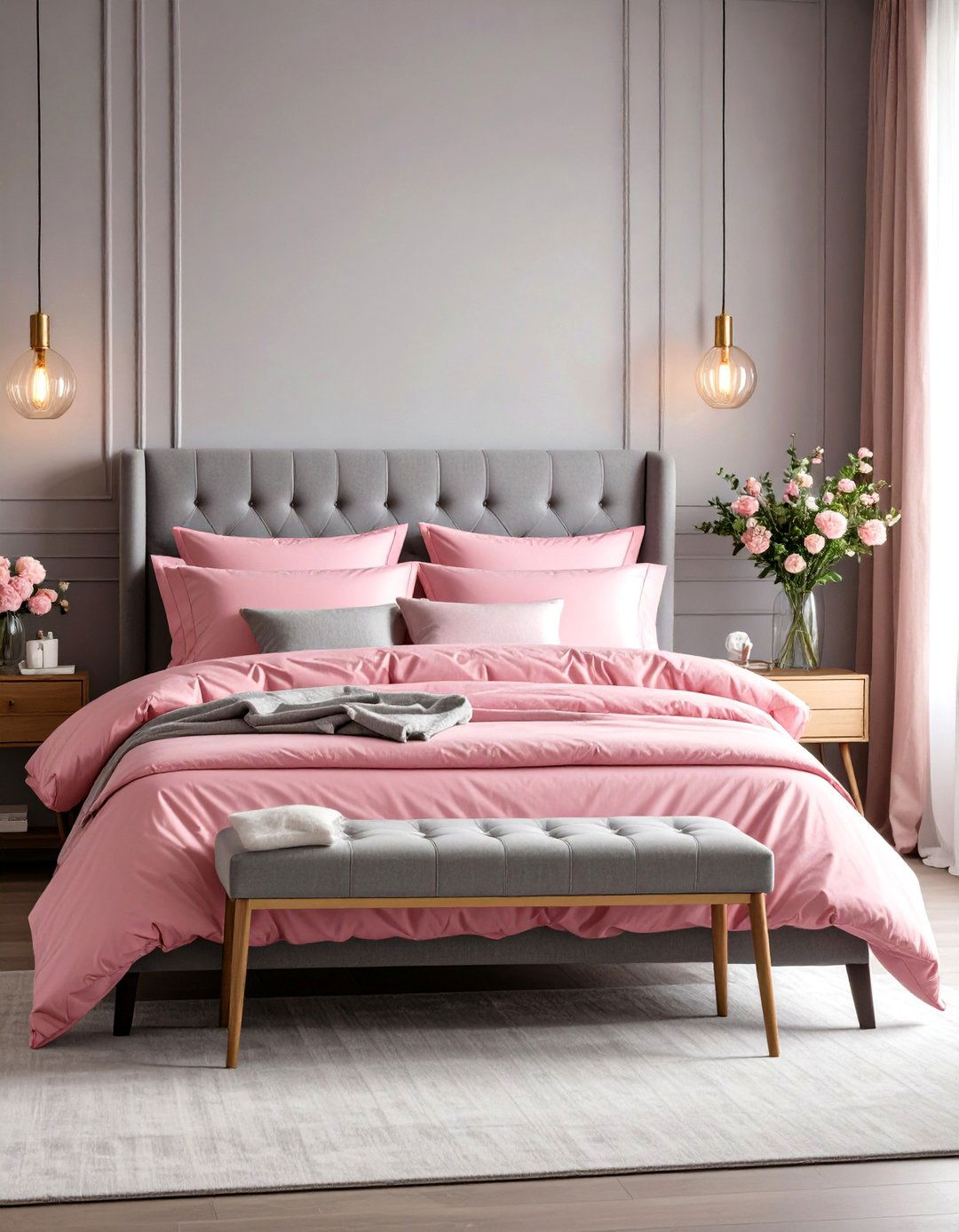 Pink Bedding in a Neutral Room - 30 pink bedroom ideas for adults