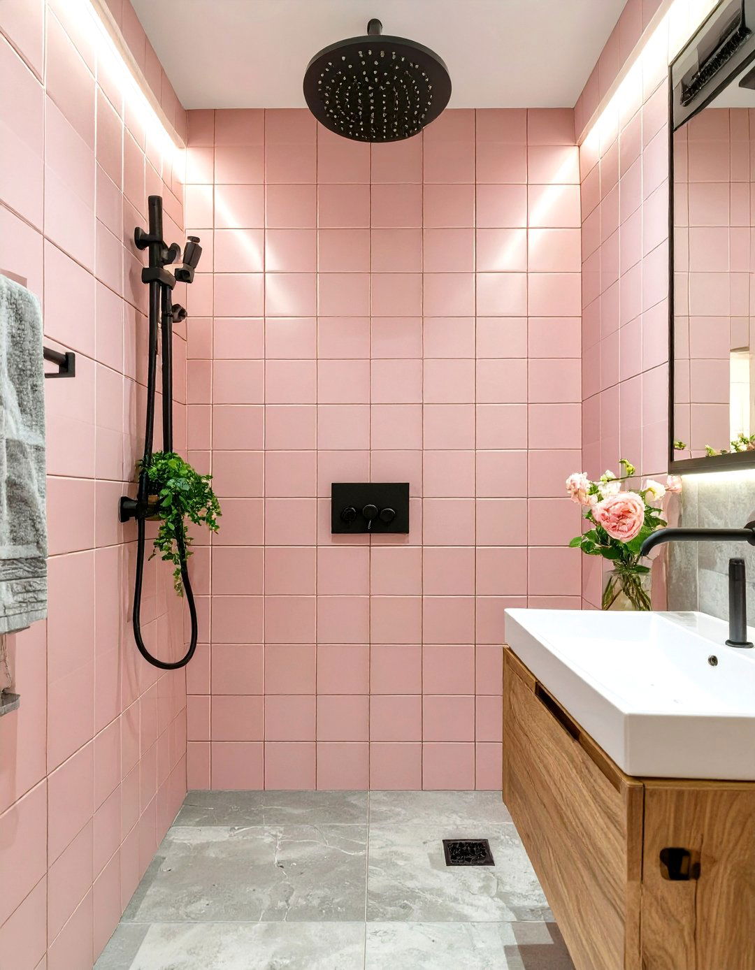 Pink Ceramic Square Shower Wall Tile - 30 shower wall tile ideas