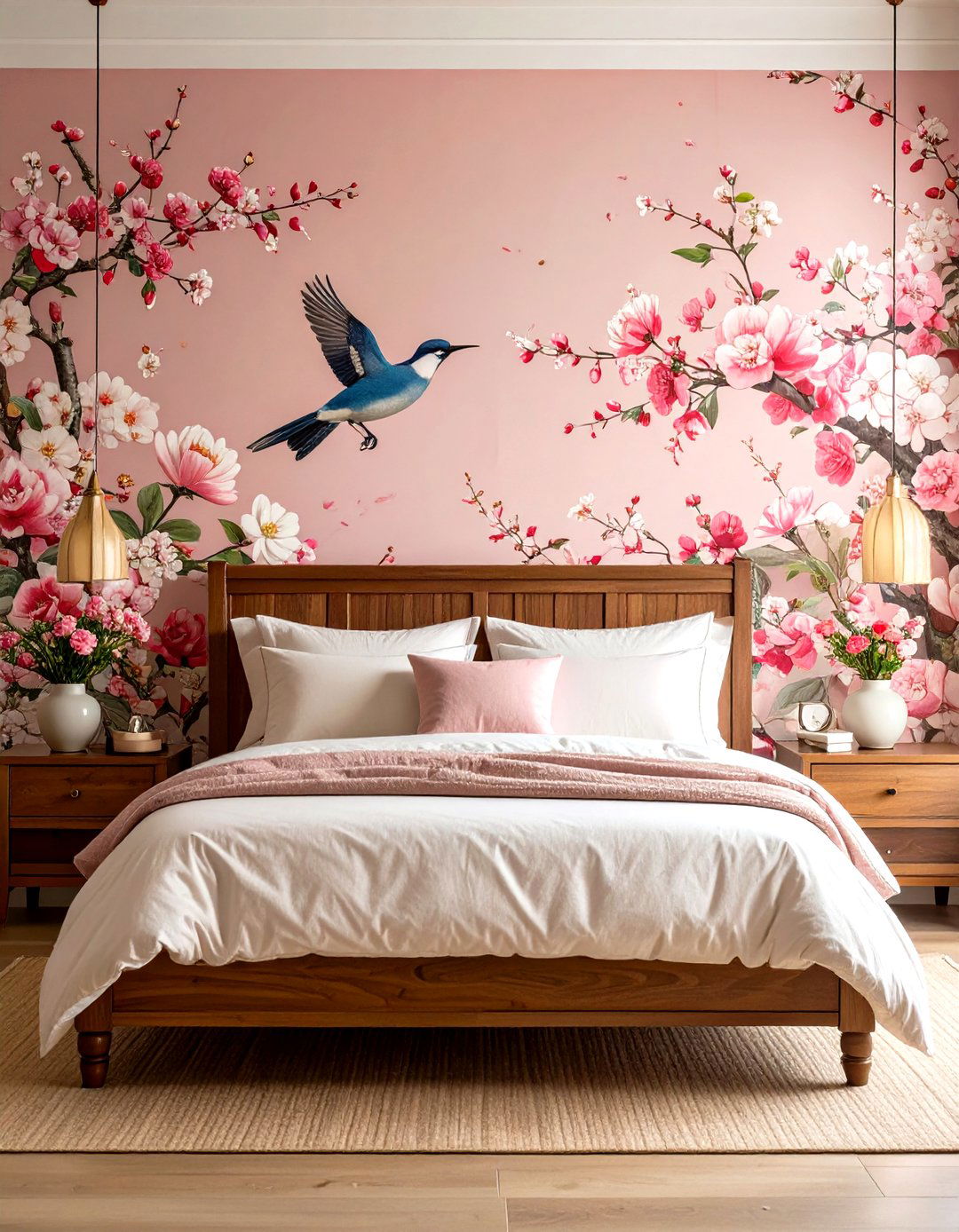 Pink Chinoiserie Mural - 30 pink bedroom ideas for adults
