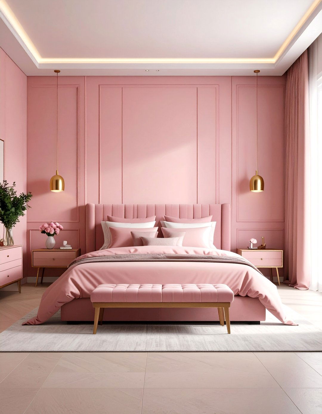 Pink Color Blocked Wall - 30 pink bedroom ideas