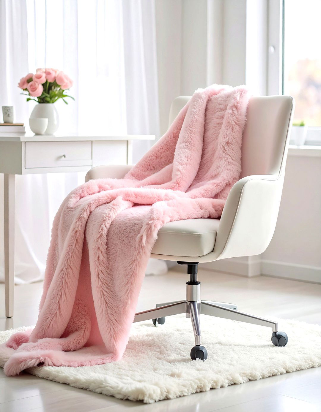 Pink Faux Fur Throw Blanket - 30 pink dorm room ideas