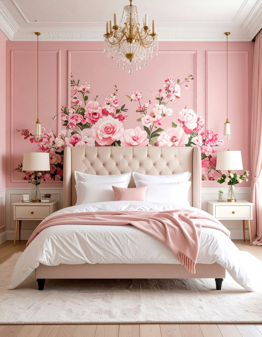 Pink Floral Wallpaper - 30 pink bedroom ideas