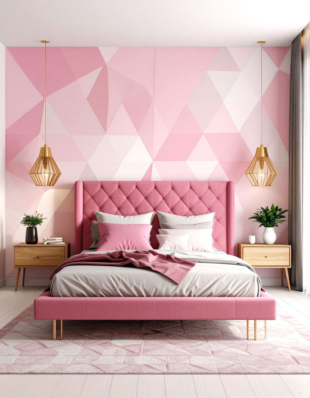 Pink Geometric Wall Mural - 30 pink bedroom ideas