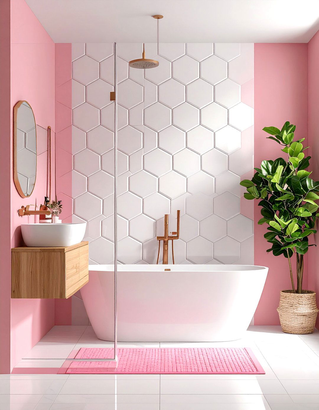 Pink Grout with White Tiles - 30 pink bathroom ideas