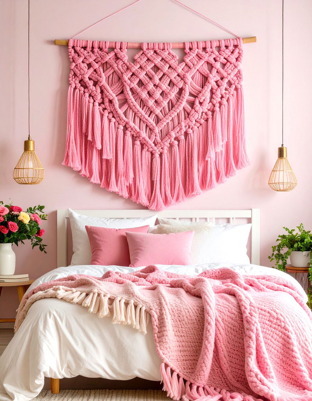 Pink Macrame Wall Hanging - 30 pink dorm room ideas