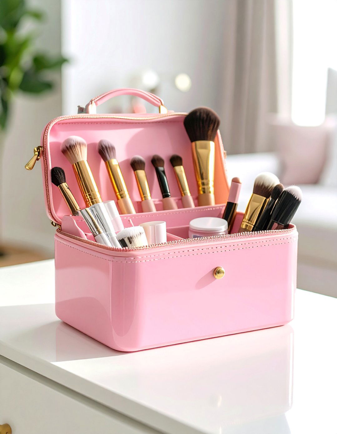 Pink Makeup Organizer on Dresser - 30 pink dorm room ideas